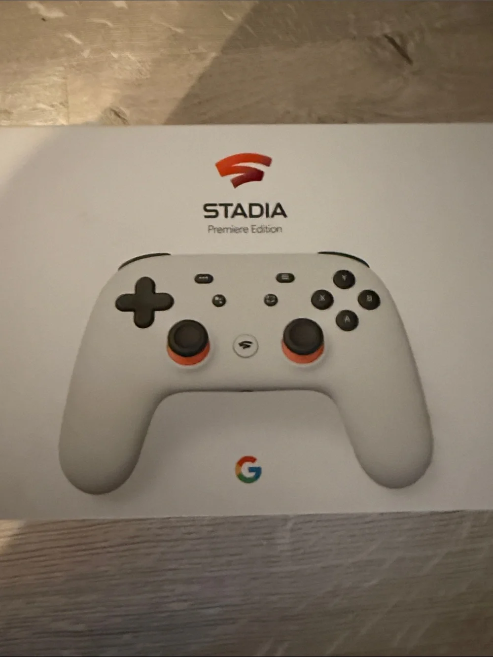 google Stadia Premiere Edition White Gaming Controller with Orange Accents